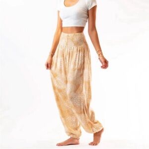 LOTUS & LUNA Havana Harem Pants Smocked Waist Floral Mandala Print S/M